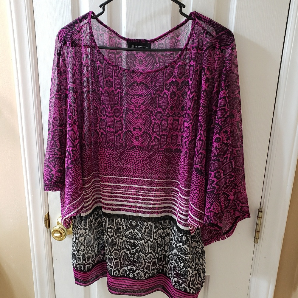 International Concepts Blk and purple see thru top